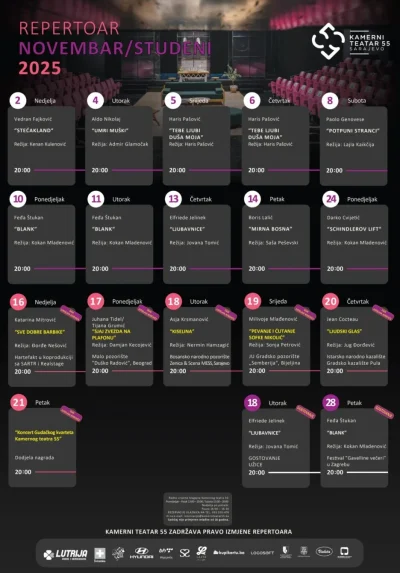 Read more about the article Novembar u Kamernom teatru 55: Bogat repertoar, dva gostovanja i festival Dani Jurislava Korenića