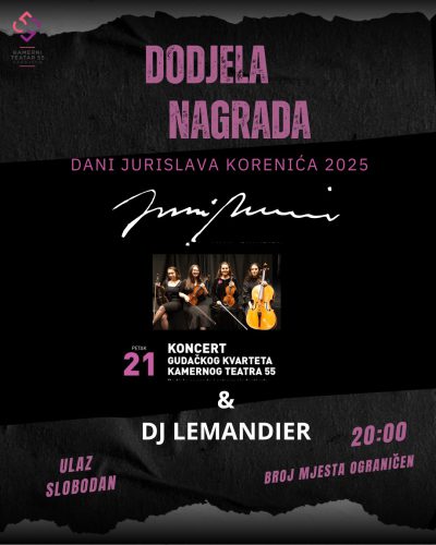 Read more about the article Pozivamo vas na svečanu dodjelu nagrada IX Internacionalnog festivala “Dani Jurislava Korenića” u petak, 21.11.